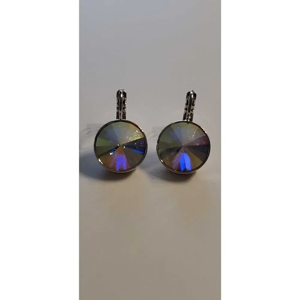NWT! Swarovski Element Earrings Disco White Psychedelic Hippie Dopamine PARTY‎